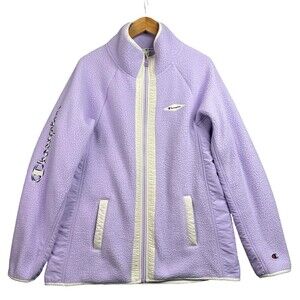 Champion Womens Fleece‎ Jacket Lilac Sherpa Plush Large Zip Front Logo $70